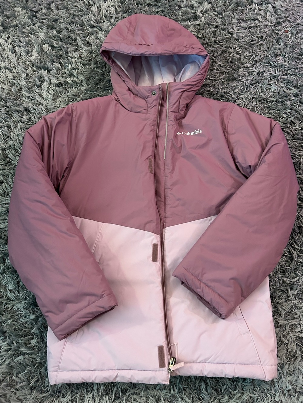 Columbia Womens Two-Tone Mauve and Light Pink Hooded Puffy Winter Jacket